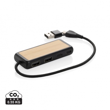 Logo trade business gift photo of: Link RCS recycled plastic and bamboo dual Input USB hub