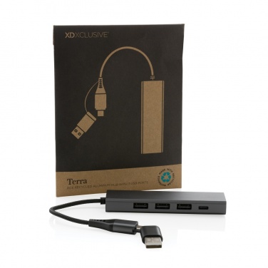 Logo trade business gifts image of: Terra RCS recycled aluminium hub with 3 USB ports