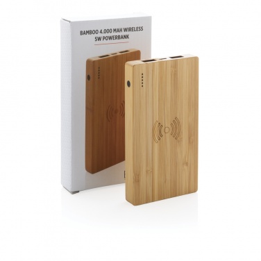 Logo trade promotional items image of: Bamboo 4.000 mAh wireless 5W Powerbank