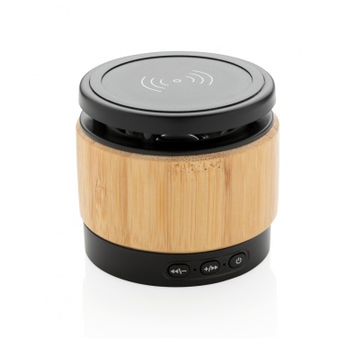 Logo trade advertising product photo of: Bamboo wireless charger speaker