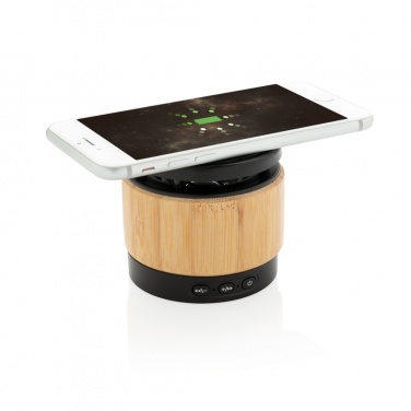 Logotrade promotional merchandise image of: Bamboo wireless charger speaker