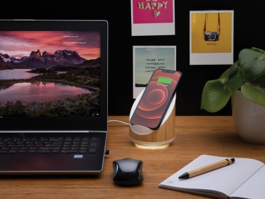 Logotrade corporate gift picture of: Ovate bamboo 5W speaker with 15W wireless charger