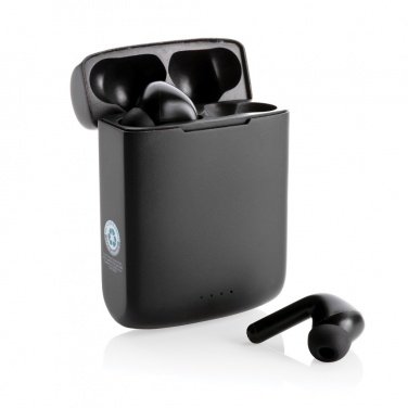 Logo trade promotional gifts image of: Skywave RCS recycled plastic solar earbuds