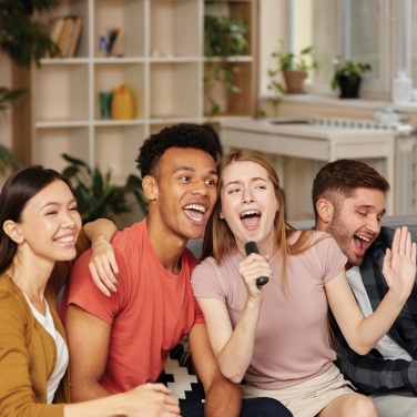 Logo trade promotional product photo of: Singvibe RCS recycled plastic karaoke set with double mic