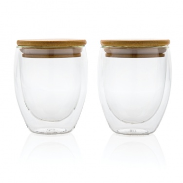 Logo trade promotional giveaway photo of: Double wall borosilicate glass with bamboo lid 250ml 2pc set