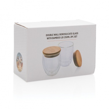 Logotrade advertising product picture of: Double wall borosilicate glass with bamboo lid 250ml 2pc set