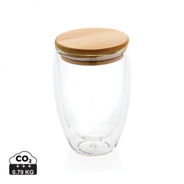 Logotrade promotional product image of: Double wall borosilicate glass with bamboo lid 350ml