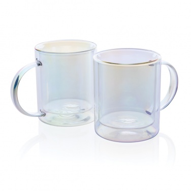Logo trade promotional giveaway photo of: Deluxe double wall electroplated glass mug