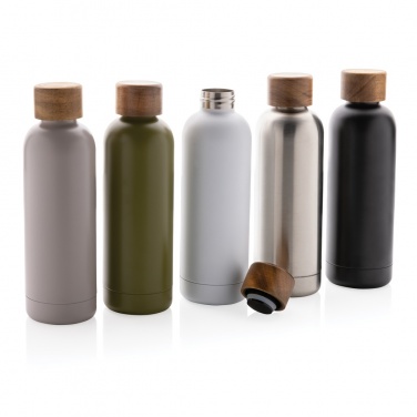 Logo trade corporate gift photo of: Wood RCS certified recycled stainless steel vacuum bottle