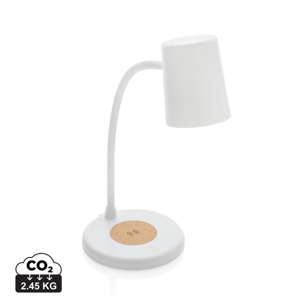 Logotrade promotional item image of: Zenara RCS recycled plastic and cork 15W wireless desk lamp