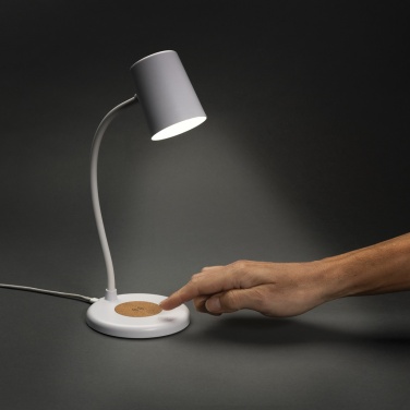 Logotrade advertising products photo of: Zenara RCS recycled plastic and cork 15W wireless desk lamp