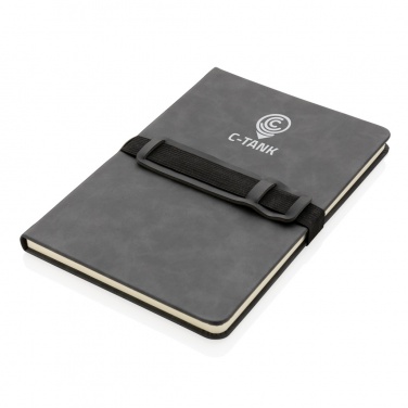 Logo trade promotional merchandise image of: Deluxe hardcover PU notebook A5 with phone and pen holder