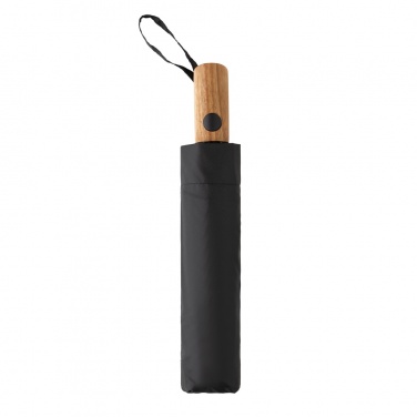 Logotrade promotional giveaway image of: Kaycey 21" AWARE™ RPET Acacia wood mini auto open umbrella