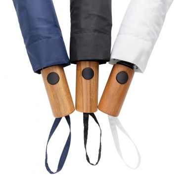 Logo trade promotional gifts image of: Kaycey 21" AWARE™ RPET Acacia wood mini auto open umbrella