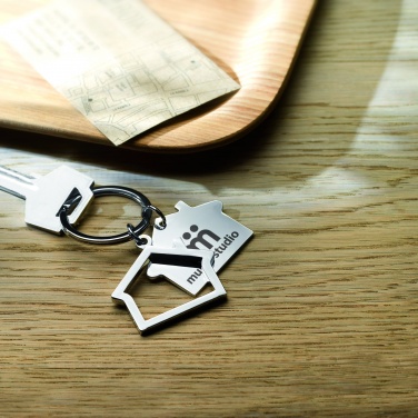 Logo trade promotional gifts picture of: Metal key ring house shape Jyvaskyla