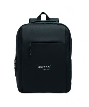 Logo trade business gifts image of: Slim 15 inch laptop backpack made of 600D RPET polyester with a 210D lining and customizable printing