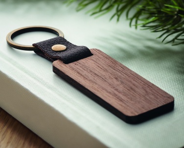 Logo trade promotional items image of: Key ring in walnut and PU Kokkola