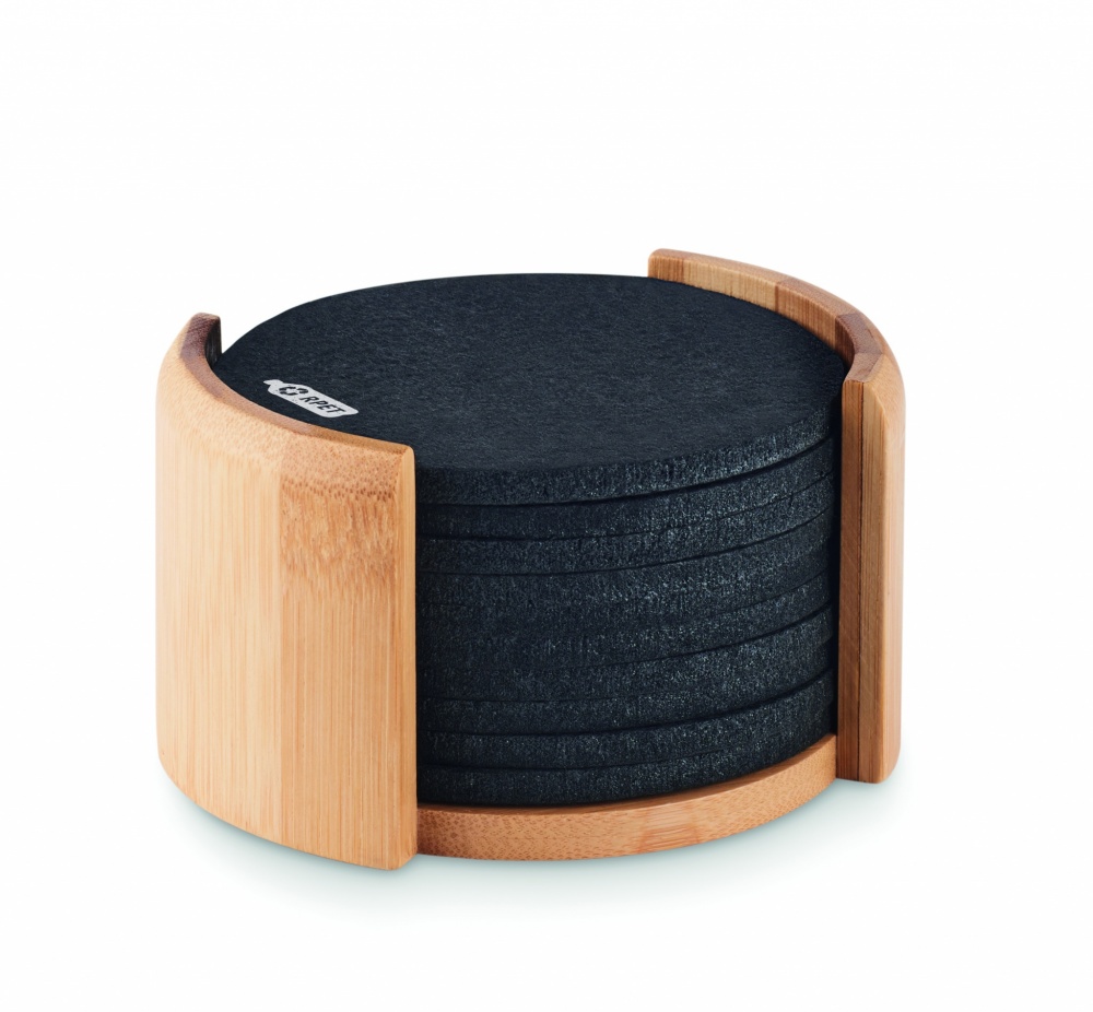 Logotrade promotional product image of: RPET coasters in bamboo holder