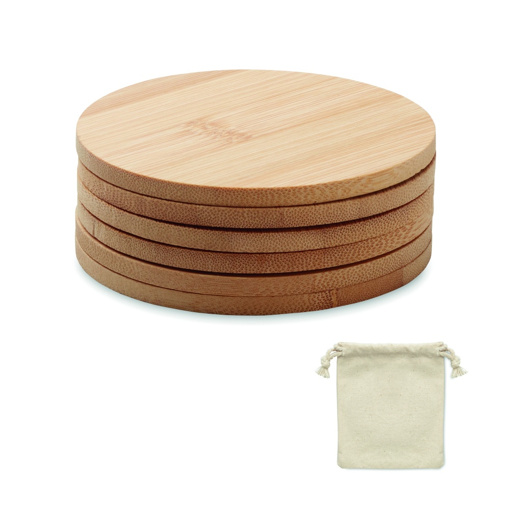 Logo trade promotional merchandise picture of: Set of 6 bamboo coasters