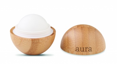 Logo trade promotional gifts picture of: Lip balm in round bamboo case