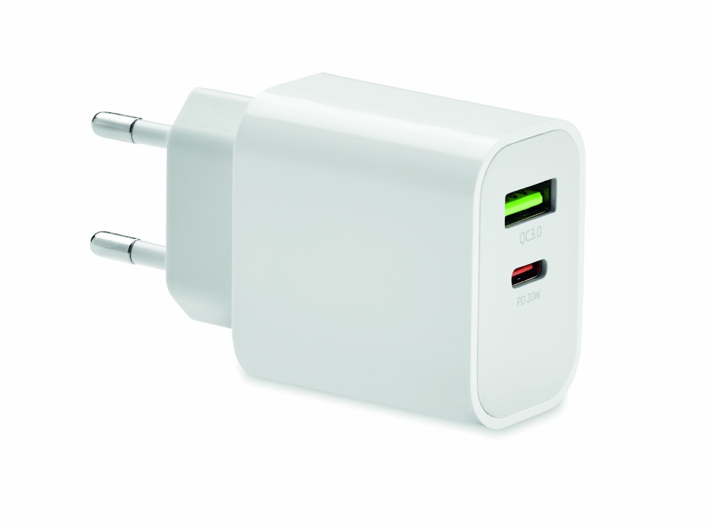 Logo trade promotional products image of: 18W 2 port USB charger EU plug