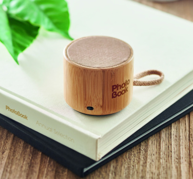 Logo trade corporate gift photo of: Round bamboo wireless speaker