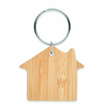 Logo trade promotional merchandise image of: House shaped bamboo key ring Järvenpää