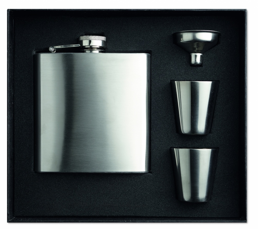 Logo trade promotional products picture of: Slim hip flask w 2 cups set