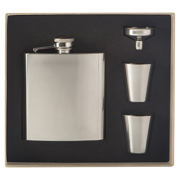 Logo trade promotional merchandise photo of: Hip flask with 2 shot glasses SANDVIKEN 170 ml