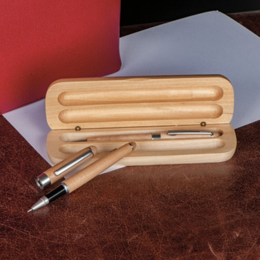 Logo trade advertising products picture of: Wooden writing set ballpen and roller INDIANAPOLIS