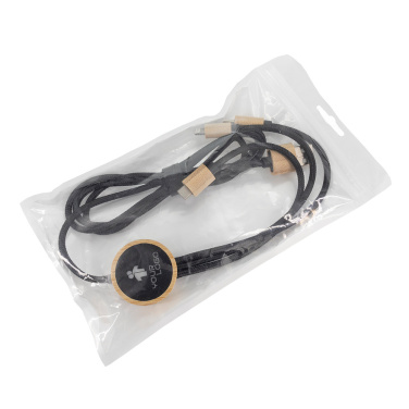 Logotrade advertising products photo of: 3-in-1 cable with elighted logo in a wooden casing, LH-ZMU06