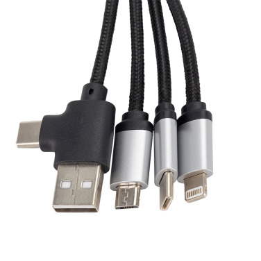 Logo trade advertising product photo of: 4-in-1 cable with elighted logo in a wooden casing, LH-ZMU05