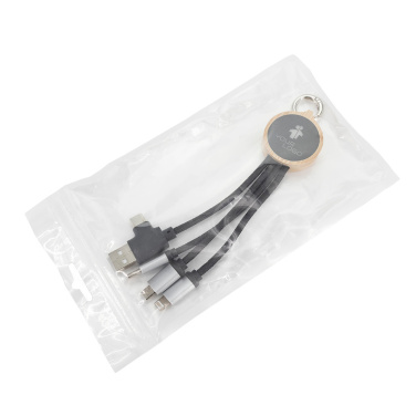 Logo trade promotional merchandise image of: 4-in-1 cable with elighted logo in a wooden casing, LH-ZMU05