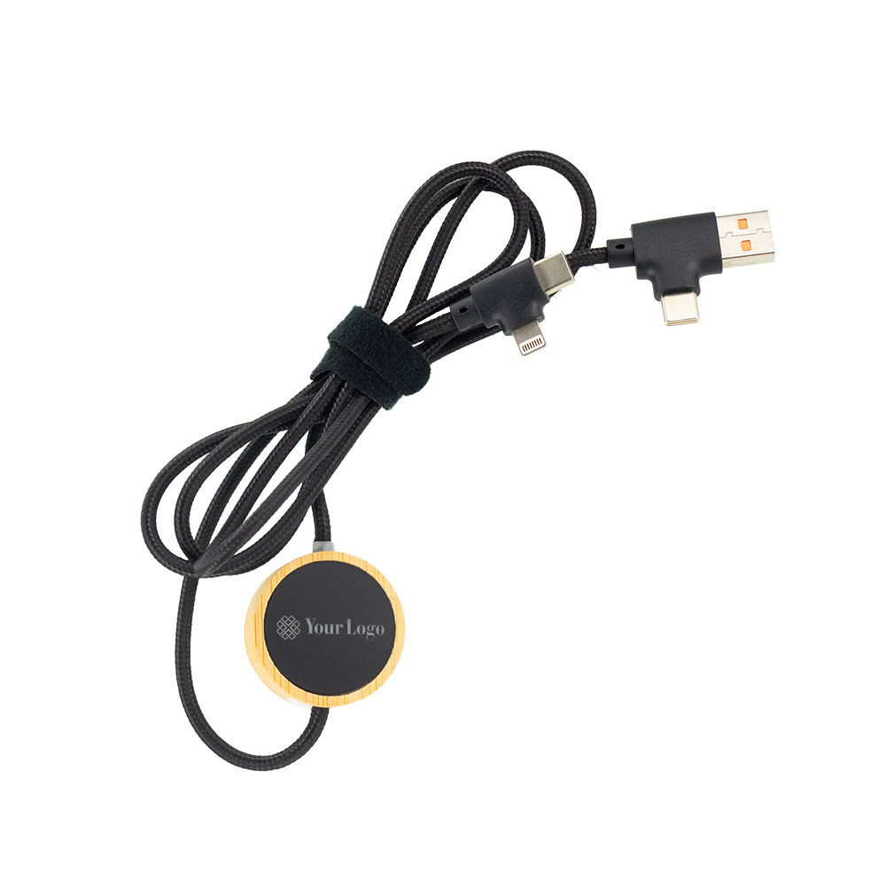 Logo trade promotional merchandise photo of: 4in1 long wooden cable with elighted logo for engraving