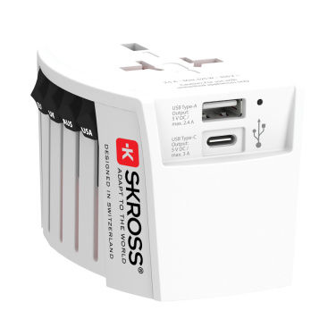 Logo trade promotional items picture of: SKROSS World Travel Adapter MUV 2-pole with USB A and C