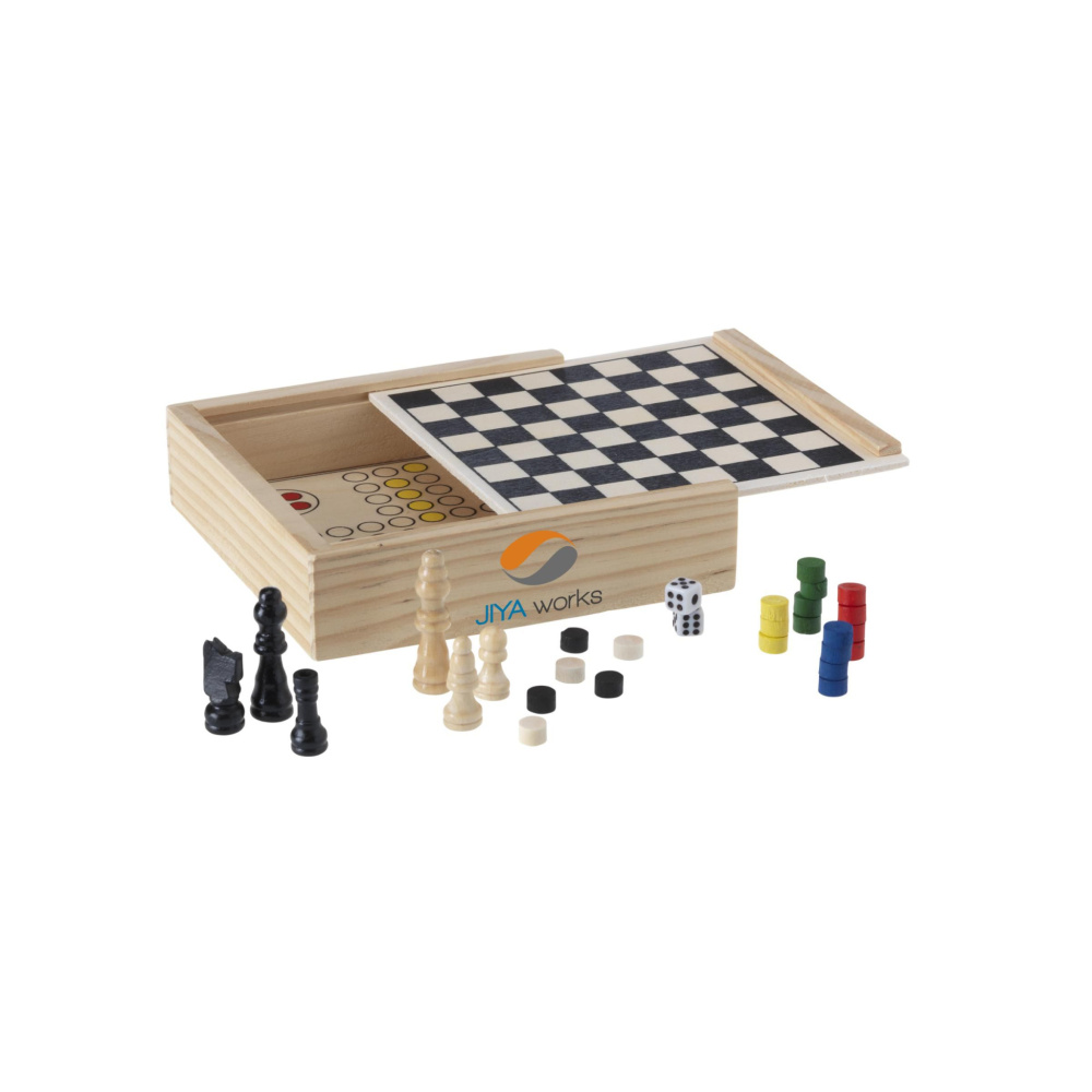 Logo trade promotional merchandise image of: WoodGame 5-in-1 game set