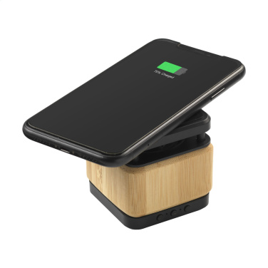 Logo trade promotional gifts picture of: Bamboo Block Speaker with wireless charger
