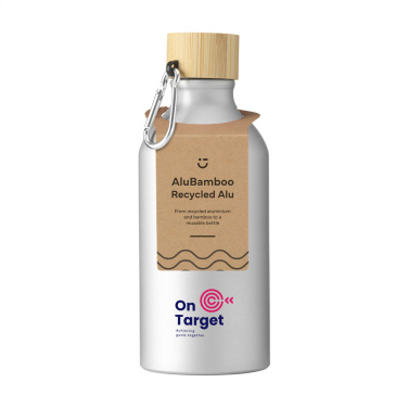 Logo trade promotional products image of: AluBamboo GRS Recycled Alu 500 ml water bottle