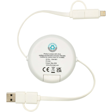 Logotrade advertising product image of: Chechia 5-in-1 recycled plastic 100 cm retractable data sync and 45W fast charge cable