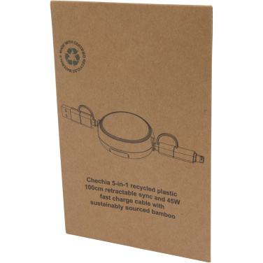 Logo trade promotional giveaways image of: Chechia 5-in-1 recycled plastic 100 cm retractable data sync and 45W fast charge cable