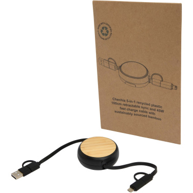 Logotrade advertising products photo of: Chechia 5-in-1 recycled plastic 100 cm retractable data sync and 45W fast charge cable