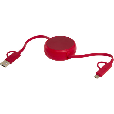 Logo trade advertising product photo of: Alasia 5-in-1 100 cm recycled plastic and aluminium retractable data sync and 45W fast charge cable
