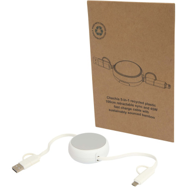 Logo trade promotional gifts image of: Alasia 5-in-1 100 cm recycled plastic and aluminium retractable data sync and 45W fast charge cable