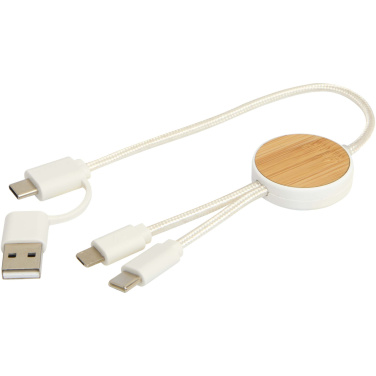 Logo trade promotional gift photo of: Chechia 5-in-1 recycled plastic 30 cm data sync and 27W fast charge cable with bamboo details
