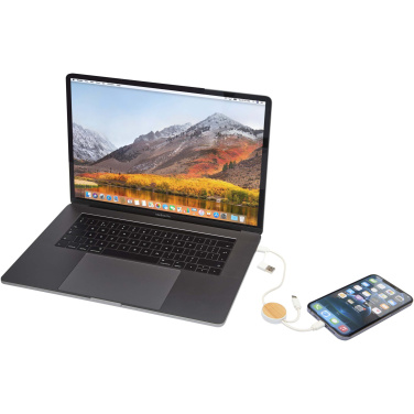 Logo trade advertising products image of: Chechia 5-in-1 recycled plastic 30 cm data sync and 27W fast charge cable with bamboo details