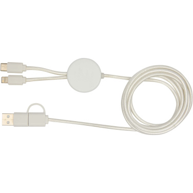 Logo trade promotional giveaway photo of: Chechia 5-in-1 recycled plastic 150 cm data sync and 27W fast charge cable with bamboo details