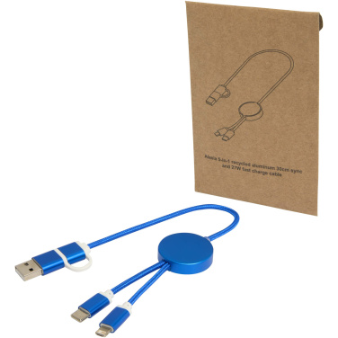 Logotrade promotional items photo of: Alasia 5-in-1 recycled aluminium and plastic 30 cm data sync and 27W fast charge cable