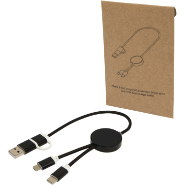 Logo trade business gifts image of: Alasia 5-in-1 recycled aluminium and plastic 30 cm data sync and 27W fast charge cable