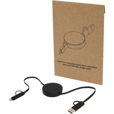 Logotrade promotional merchandise picture of: Citala 5-in-1 recycled plastic 90 cm retractable data sync and 40W fast charge cable