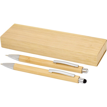 Logo trade promotional giveaways picture of: Oblys bamboo ballpoint pen and mechanical pencil set (black ink)